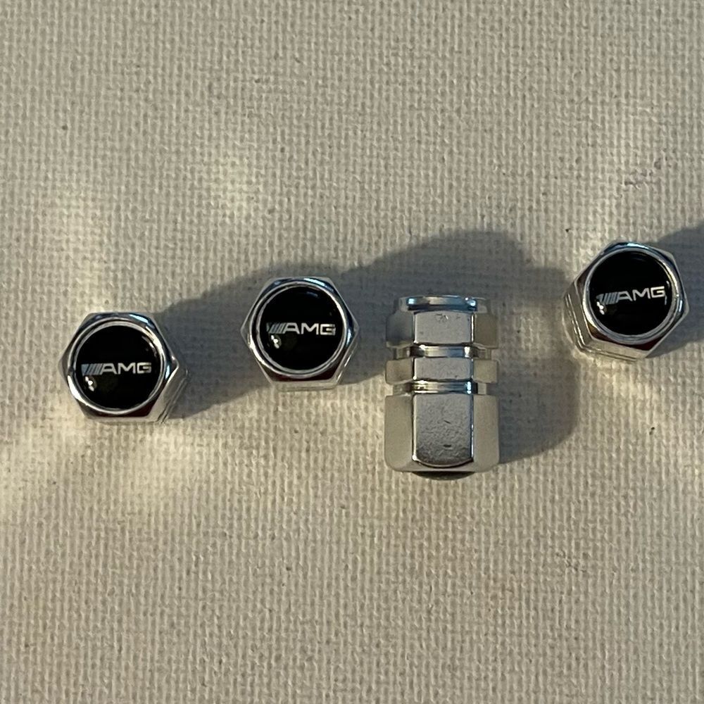 AMG Mercedes Benz Logo valve Stem caps in Silver set of 4 NWT